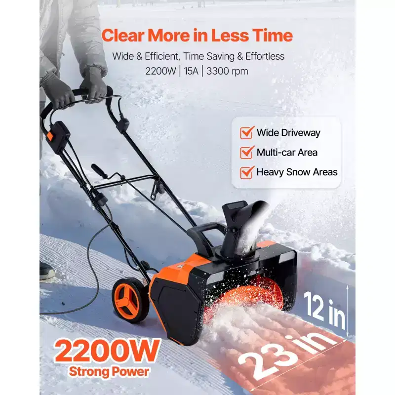 NAYSAYE Walk Behind Snow Thrower Clearing Tool with Extra Wide Path Control for Driveway Sidewalk And Patio, Black and Orange, 47.2*24*37