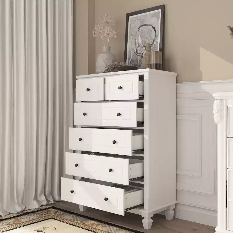 Famapy White Modern 6 Drawers Vertical Dresser with Sturdy Legs and Metal Handles
