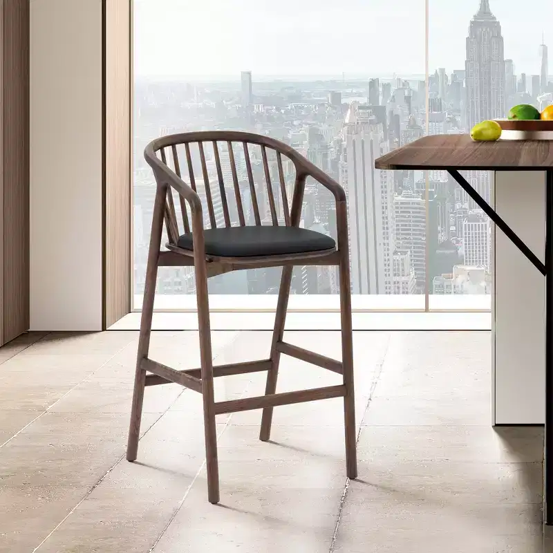 Armen Living Echo Wood and Faux Leather Barstool