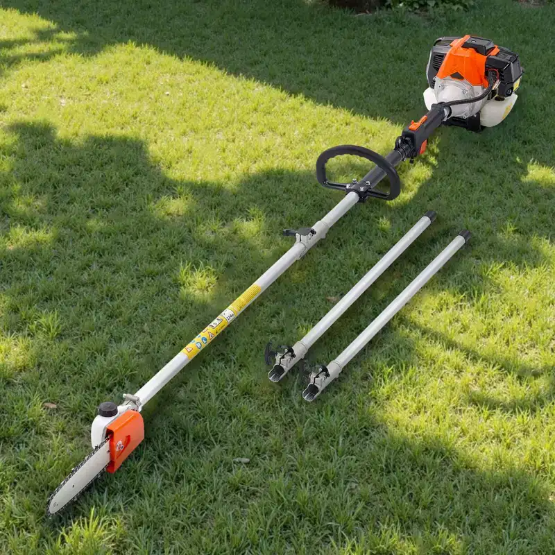 VEVOR Gas Pole Saw, 33CC 2 Stroke Gas Powered Pole Saws with 8 in Cutting Bar, Cordless Tree Trimmer with 30 fl.oz Fuel Tank,Silver&Orange