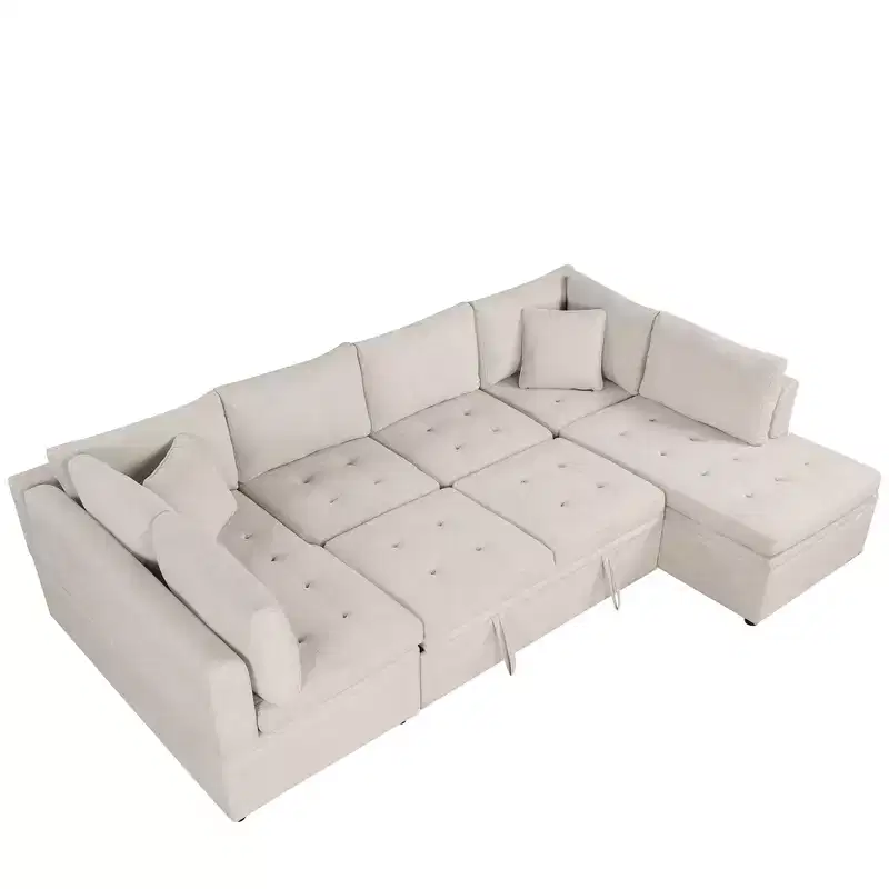 CLIHOME 117.3 Oversized Sectional Sofa U-shaped Sofa Couch Pull-out Sofa Bed with Two Throw Pillows for Living Room