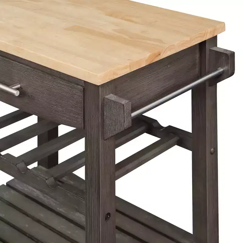 Ellaine 4 Tier Butcher Block Kitchen Cart with Drawer and Wine Rack - Breighton Home