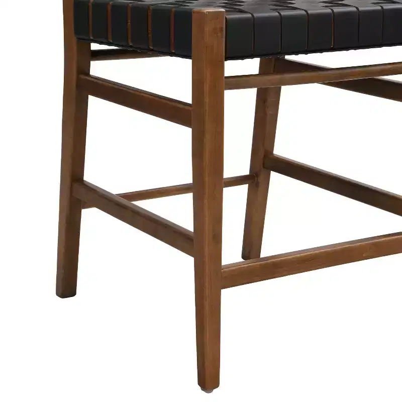 Christopher Knight Home Lumft 24.25 Woven Leather Rubberwood Counter Stool with Footrest