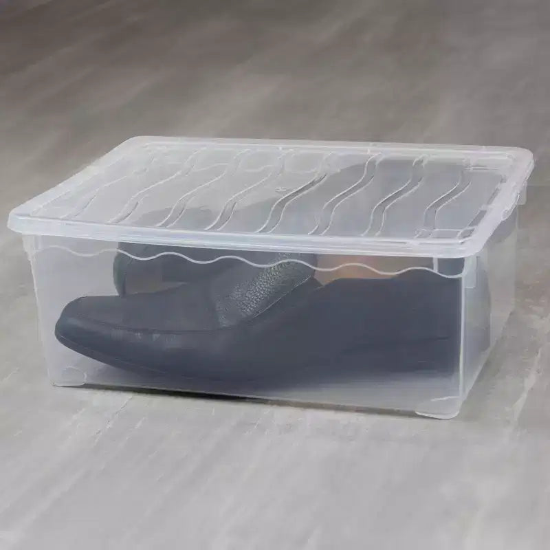 Basicwise Clear Shoe Storage Boxes with Lids - Stackable Plastic Organizer Bin for Closet, Sneaker Storage, Accessories - Shatterproof, Secure-Fit