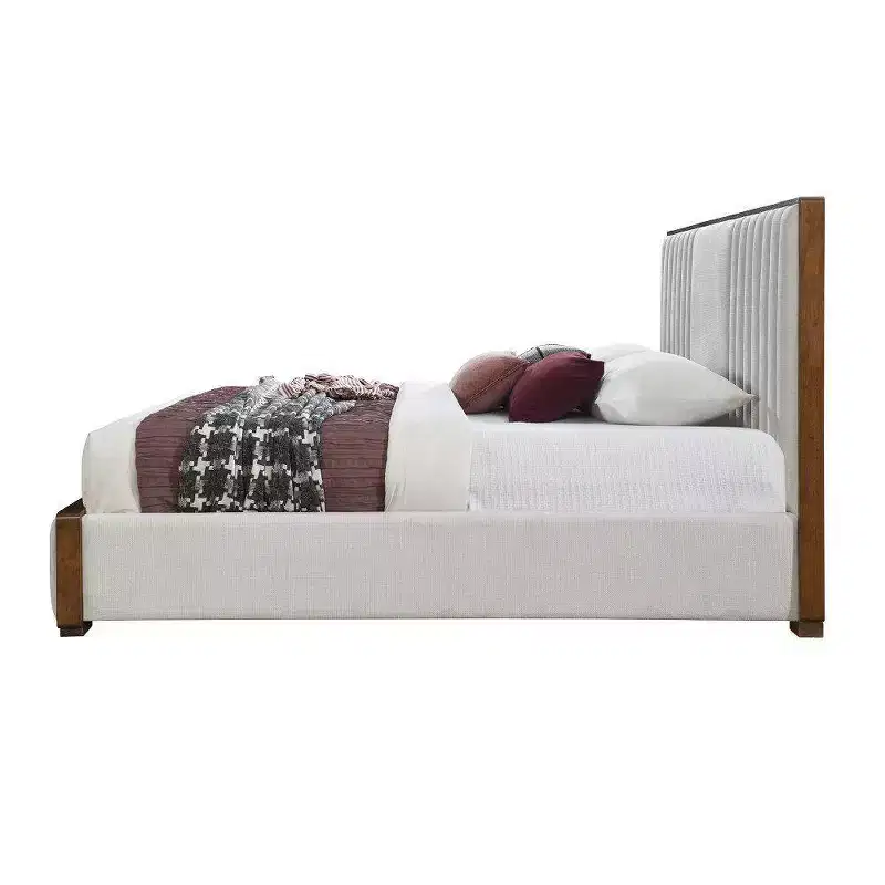 87.4" Eastern King Bed Kaleea Bed Light Gray Chenille Walnut Finish - Acme Furniture
