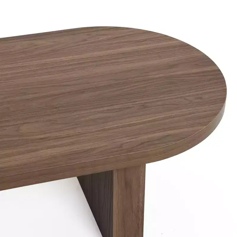 LuxenHome Travertine-Style and Walnut Finish MDF Wood Oval Coffee Table Brown
