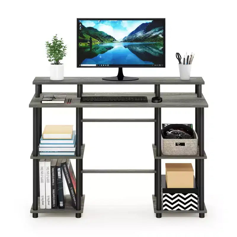 HomeStock 30 in.H Silver Color Glass Writing Desks with Concealed Storage Compartment