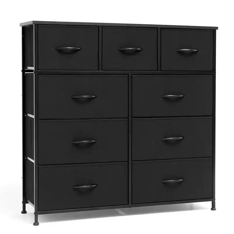 Crestlive Products 9-Drawer Extra Wide Fabric Dresser for Bedroom Clothes Storage Tower with Sturdy Steel Frame Wood Top Easy Pull Bins Wood Handles