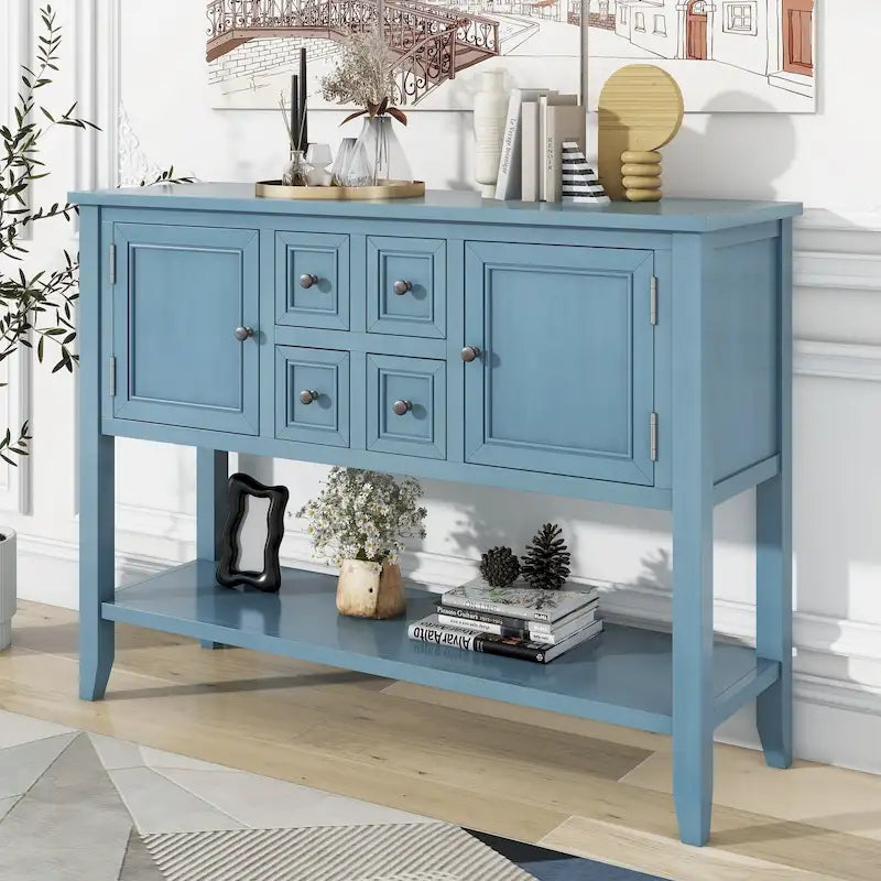 Vintage Console Table with Drawers and Cabinets
