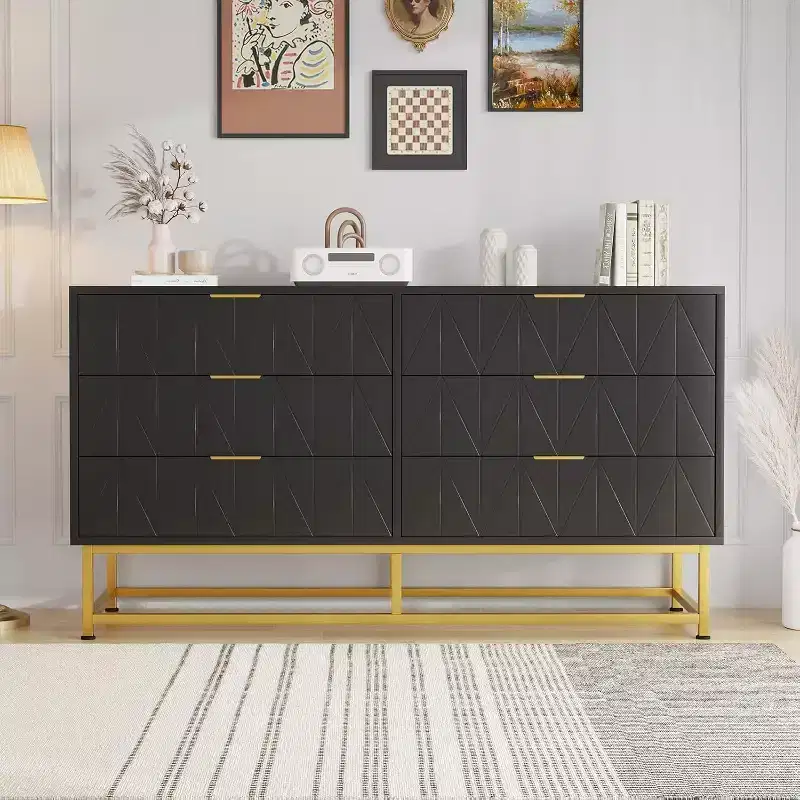 Coolmee 6 Drawer Dresser, Modern Dresser Drawers, Drawer Organizer with Metal Legs, Storage Chest Cabinet for Bedroom, Living Room, Hallway, Closet