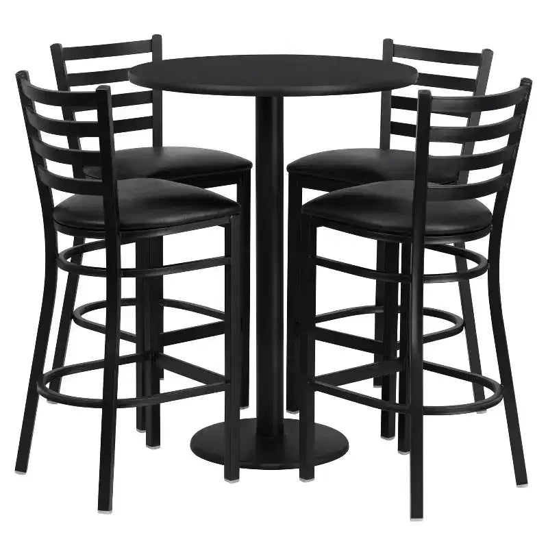Flash Furniture 30'' Round Laminate Table Set with Round Base and 4 Ladder Back Metal Barstools