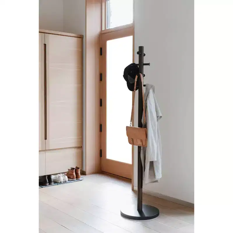 Umbra Wood Pillar Coat Rack Black/Walnut: 8-Hook, Freestanding, Easy Assembly, 66" Tall
