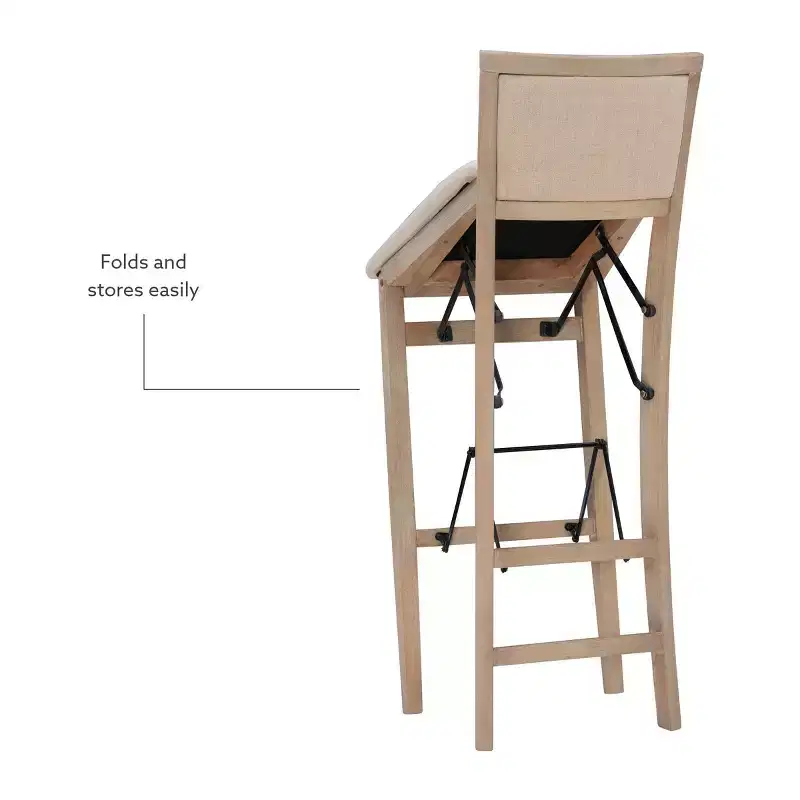 Keira Padded Back Solid Wood and Upholstered Seat Folding Barstool Gray Wash - Linon