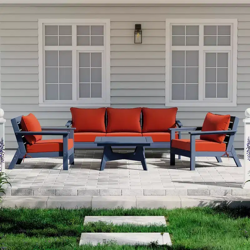 WestinTrends Avalon Outdoor 6-Piece Modular Sectional Patio Furniture Sofa Set, Navy Blue/Orange