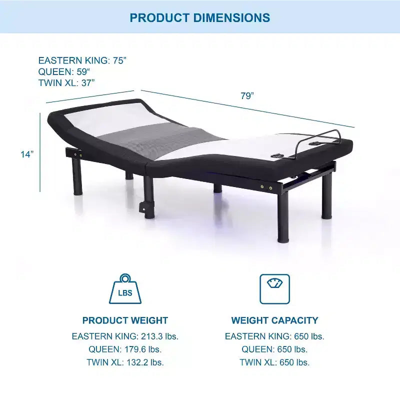 Twin XL Adjustable Bed Frame with Lumbar Support