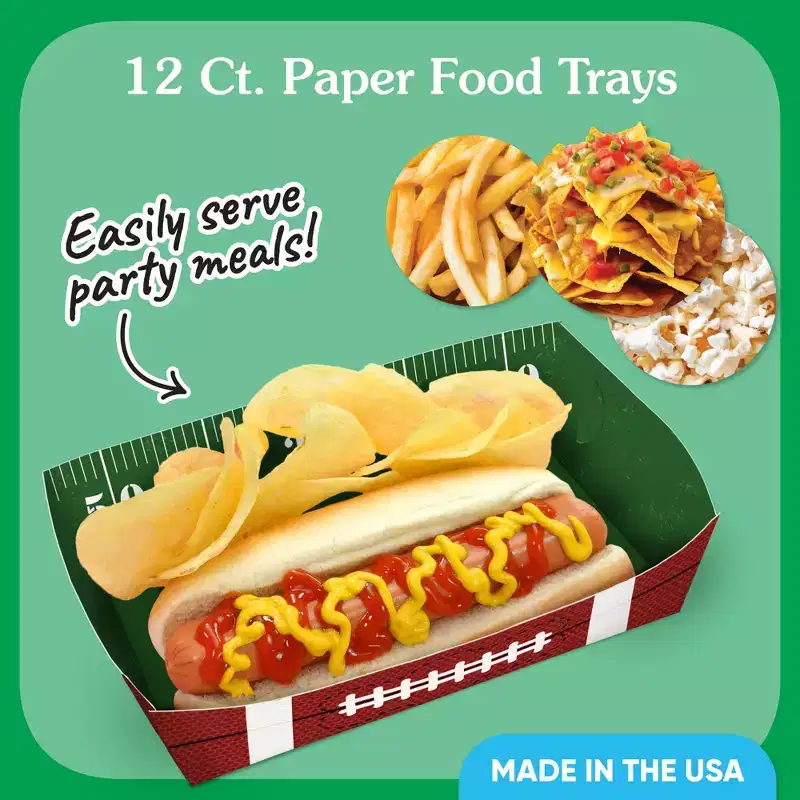 Big Dot of Happiness Football Party Paper Food Trays, Disposable Double-Sided Paper Food Holders for Nachos, Hot Dogs, French Fries - 12 Ct