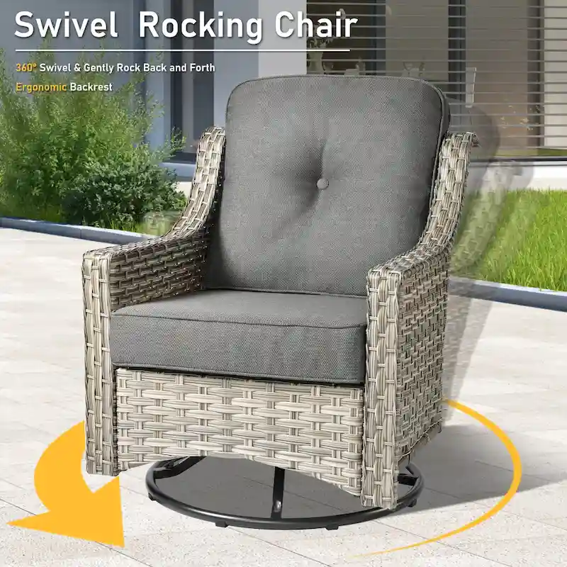 HOOOWOOO 6-piece Wicker Furniture Patio Loveseat Sofa Conversation Set with Swivel Chair