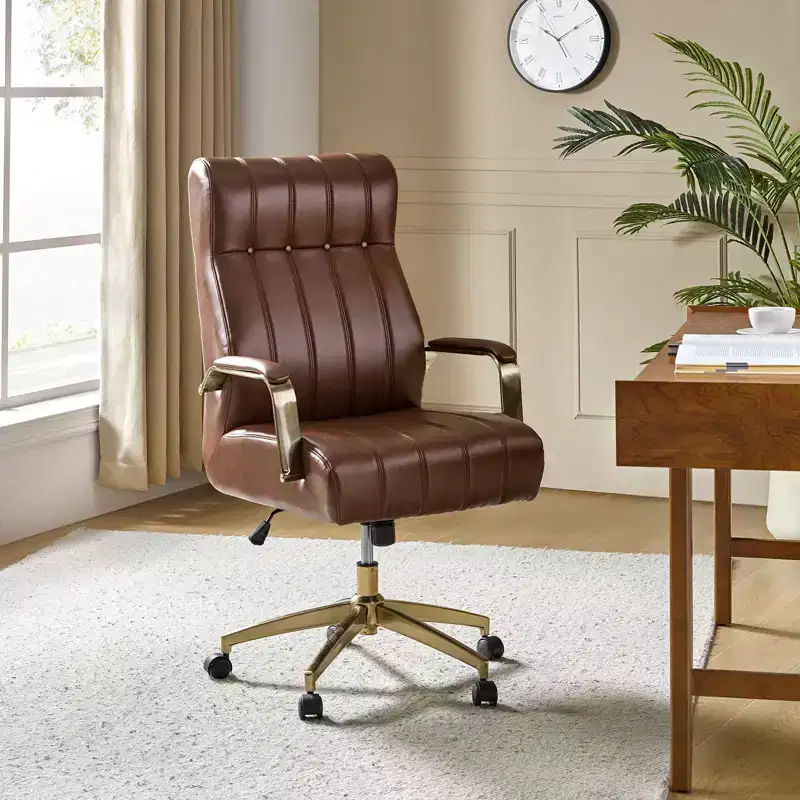 Siivio Modern Leather Swivel Tilting Office Chair with Channel Tufted|HULALA??HOME