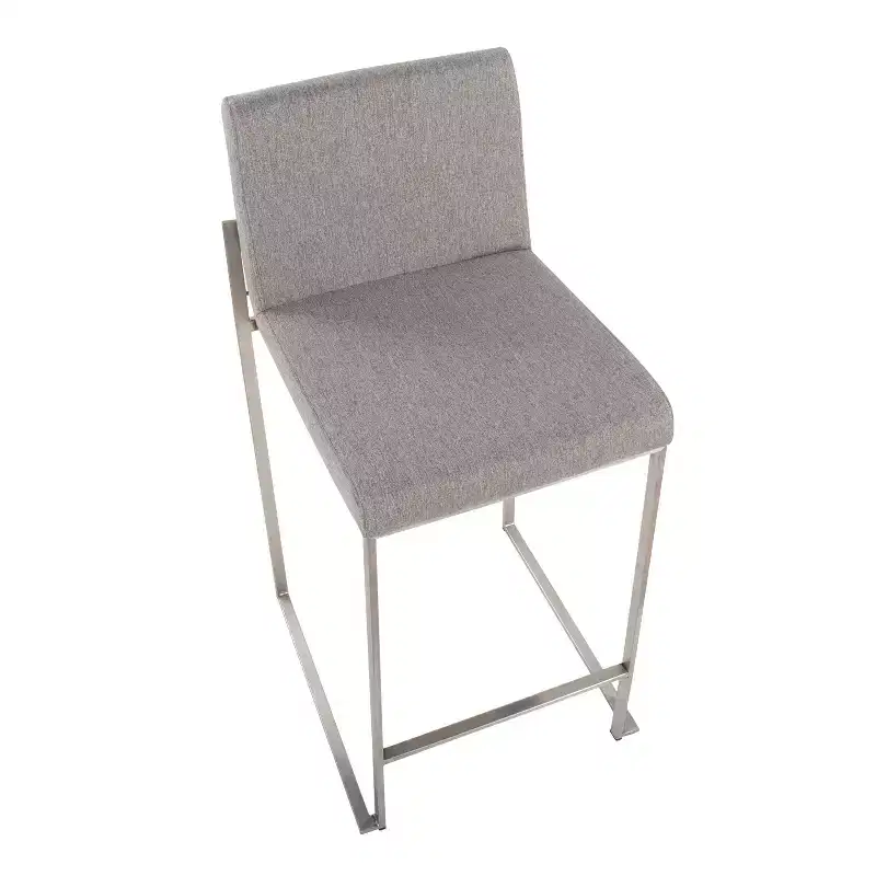 LumiSource Set of 3 Fuji High Back Counter Height Barstools Stainless Steel/Gray