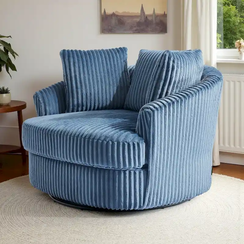 Fauteuil pivotant surdimensionné 43 W en velours côtelé pelucheux avec accoudoirs encastrés