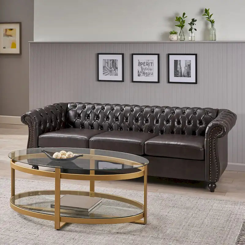 Tufted Chesterfield Faux Leather Sofa