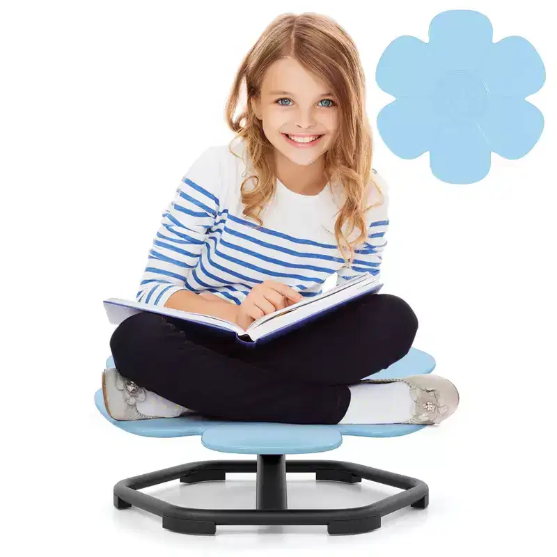 Kids Sensory Swivel Chair with Non-Slip Metal Base for Autistic Kids Indoor Outdoor Blue/Red Petal