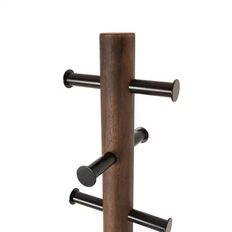 Umbra Wood Pillar Coat Rack Black/Walnut: 8-Hook, Freestanding, Easy Assembly, 66" Tall