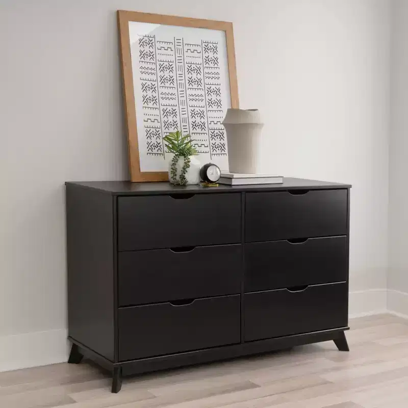 Solid Pine Mid-Century Modern 6-Drawer Dresser