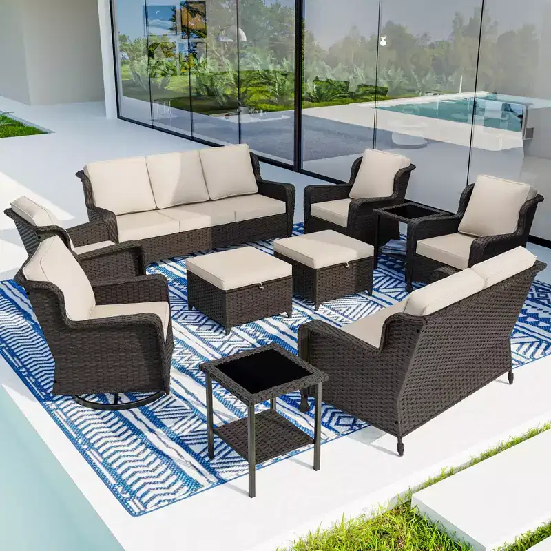 UPTIOT Premium 10-Piece Outdoor Set: 3-Seater Sofa, Loveseat Sofa, 2 Swivel Rockers, 2 Chairs, 2 Ottomans & 2 Coffee Tables