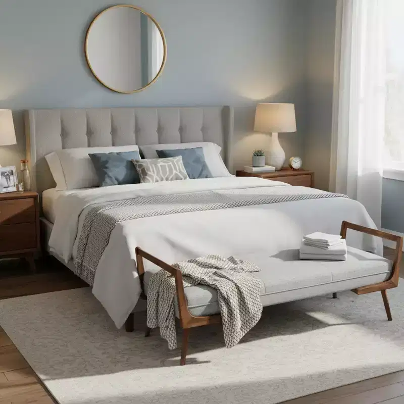 Modern Velvet Upholstered Bench with Wood Legs, Padded End of Bed Bench for Bedroom Entryway Living Room