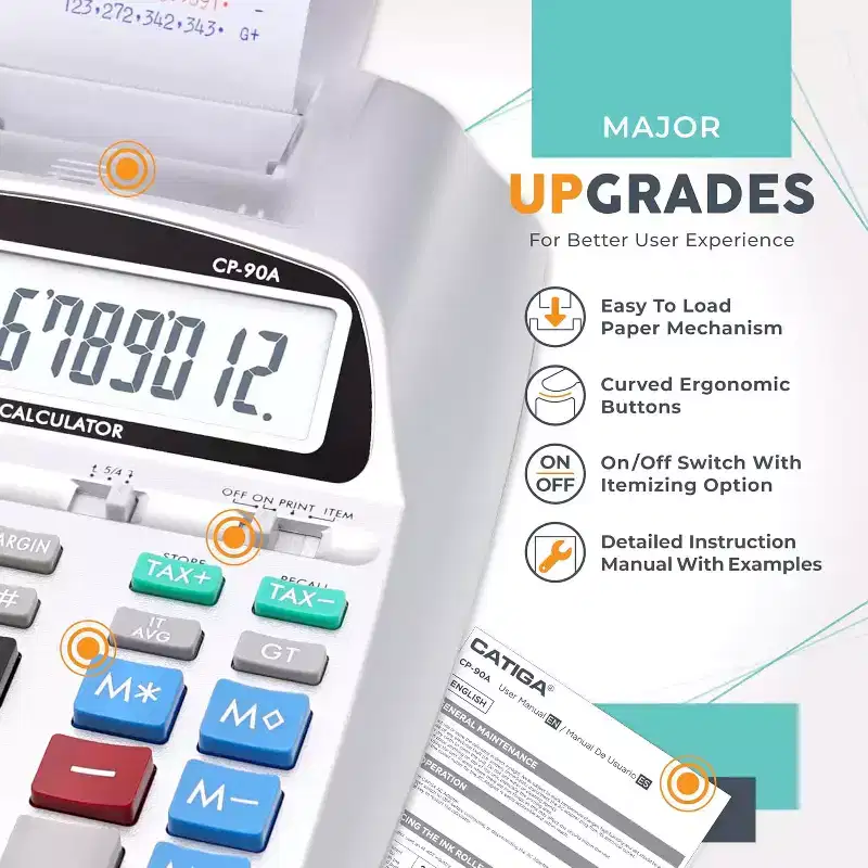 CATIGA 2025 Printing Calculator, 10-Key Adding Machine, Desktop Office with Paper Roll, Accounting & Finance, Business Use