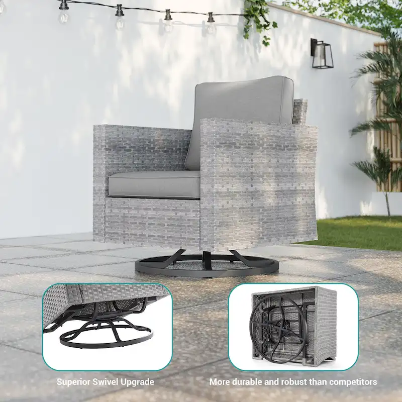 LIVOOSUN 8Pcs Patio Rocking Swivel Chair Sectional Brown Wicker Ottoman Sofa Set