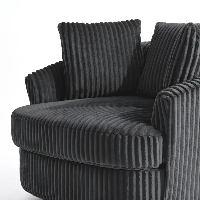 Fauteuil pivotant surdimensionné 43 W en velours côtelé pelucheux avec accoudoirs encastrés
