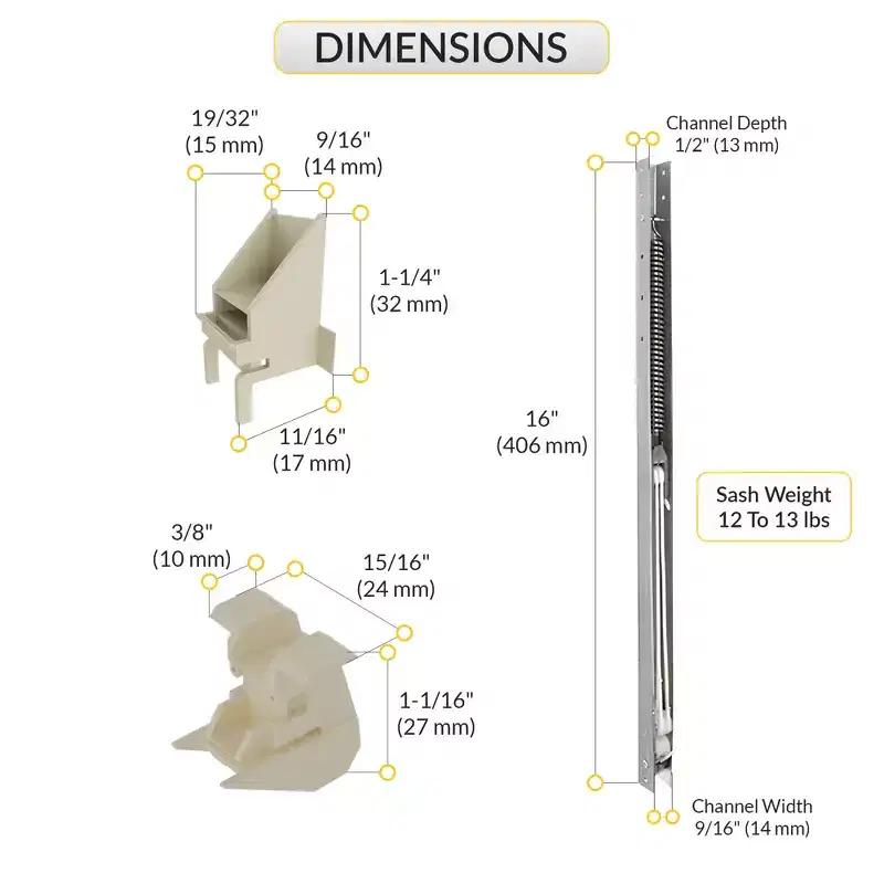 Brixwell 60-154-3 Window Channel Balance 12 To 13 lbs Sash Weight 16 Channel Length With 60-503a Bottom And 60-508a Top Sash Guides Aluminum Finish