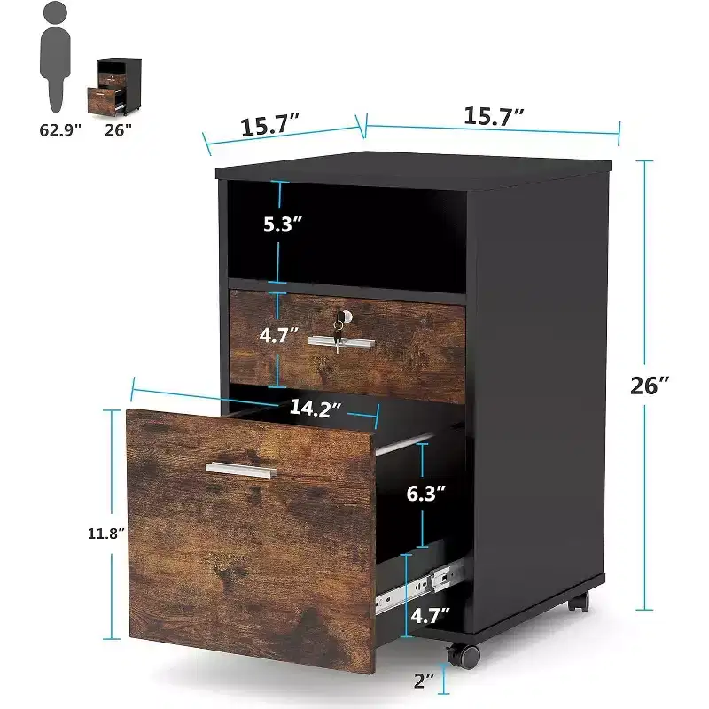 Tribesigns 2 Drawers Wood File Cabinet with Lock, Printer Stand with Rolling Wheels