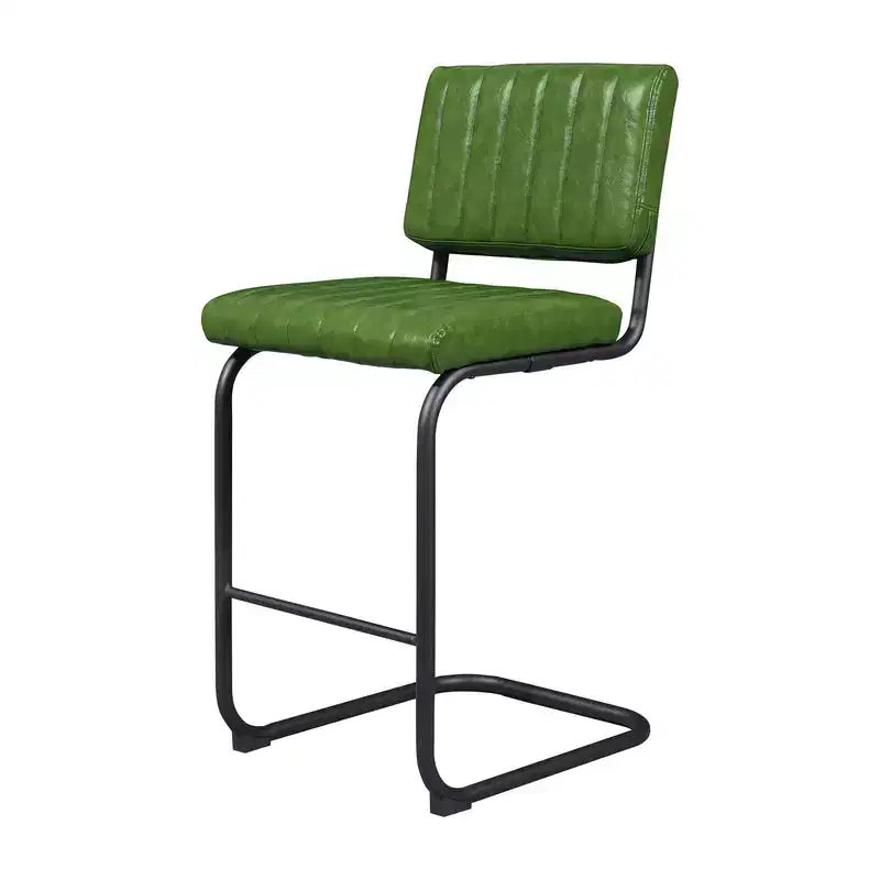 HOMLUX Upholstered Set of 2 Cantilever PU Leather Counter Height Barstool with Black Metal LegsOlive Green