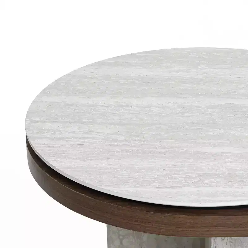 LuxenHome Travertine-Style and Walnut Finish MDF Wood Oval Coffee Table Brown