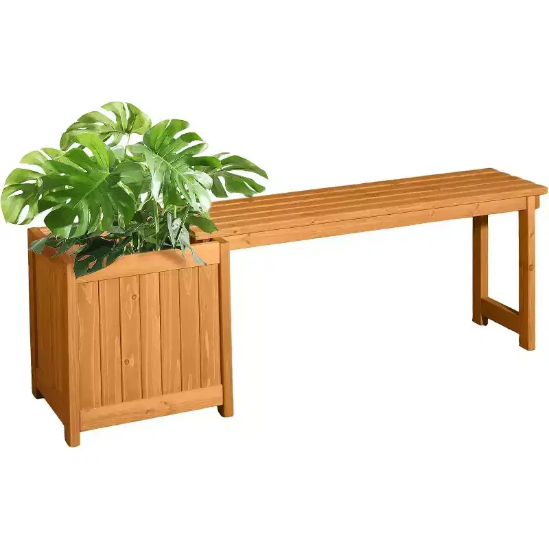 VINGLI Outdoor Wood Bench with Planter Boxes, 2-in-1 All-Weather Porch Bench Seat  Open-Ended Raised Garden Bed, for Balcony Patio(1 Box)