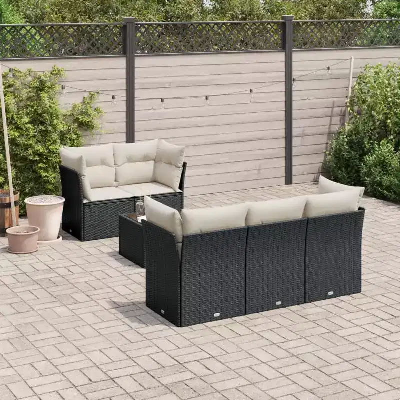vidaXL Garden Sofa Set Black PE Rattan 6-piece set Removable Covers