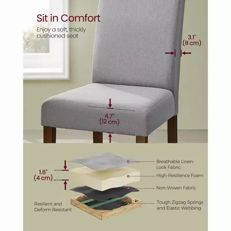 VASAGLE Dining Chairs, Set of 2 Chairs, Parsons Chairs, Thick Seat, Removable Fabric Cover, High Back, 22.8 x 18.9 x 39.4 Inches