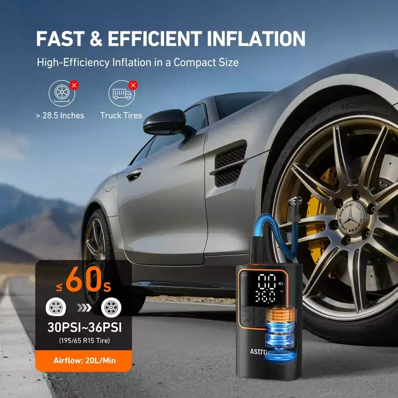 AstroAI L7Pro Cordless Tire Inflator, 150PSI Fast Inflation 5200mAh, Smart Auto Shutoff, USB-C Rechargeable