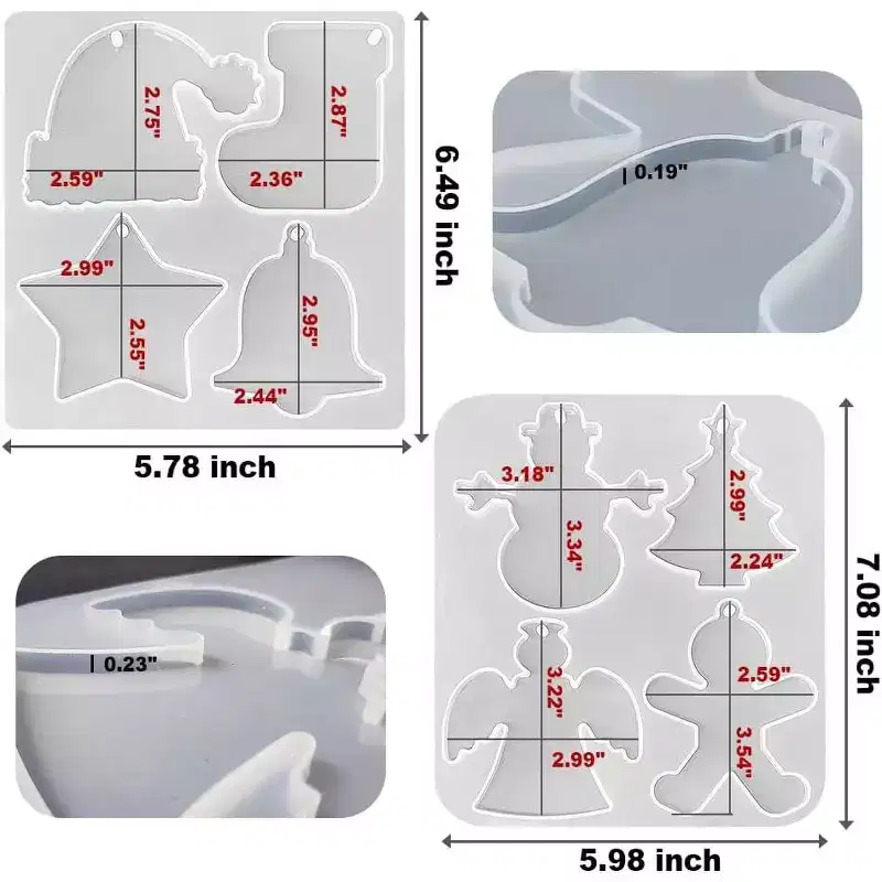 JDICTION 2Pcs Holiday Silicone Resin Molds - Christmas Ornament Molds for Jingle Bells & Gingerbread Men Baubles