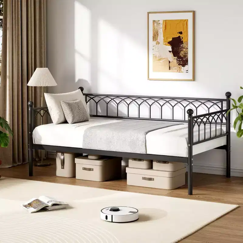 Black Twin Metal Daybed Frame, 1-Person, Sofa & Bed Dual Use