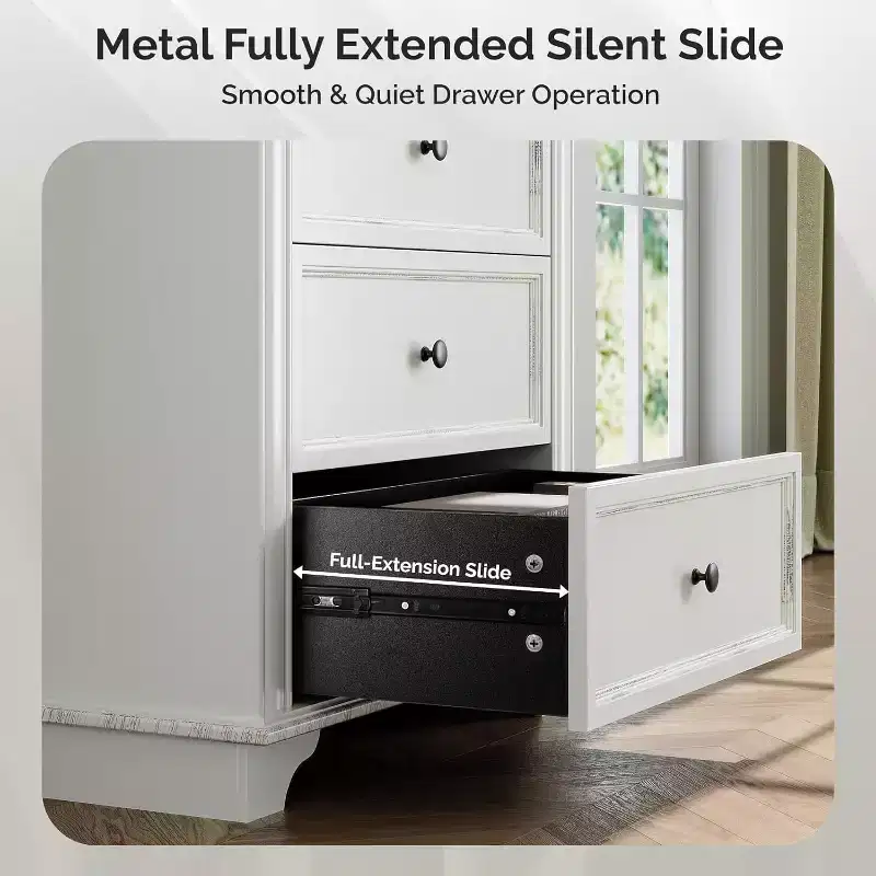 VINGLI Tall Dresser 5 Drawer Chest of Drawers, Wood White Dresser for Bedroom