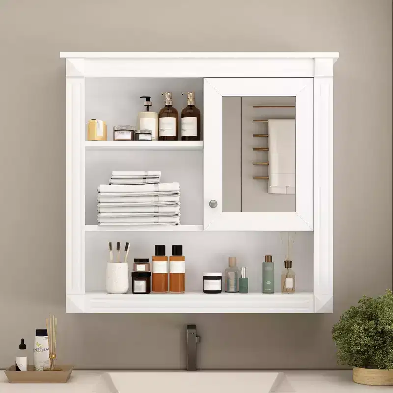AMMER 32'' Bathroom Wall Cabinet with Mirror, Wall Mounted Medicine Cabinet with 4 Shelves, Mirrored Door Over Toilet Storage Cabinet