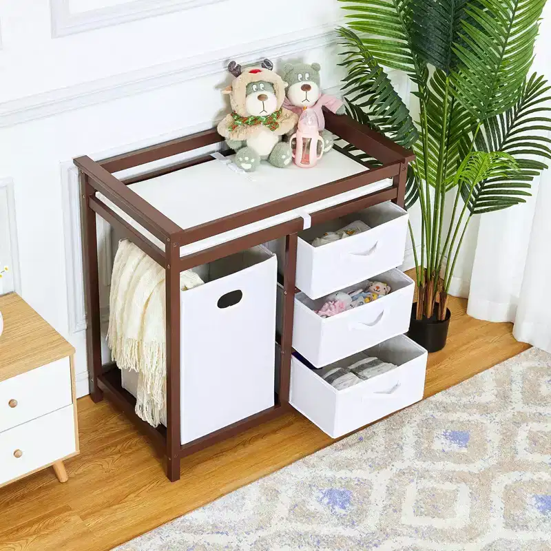 36 Modern Baby Changing Table Dresser with 3 Drawers & Laundry Hamper  Nursery Furniture
