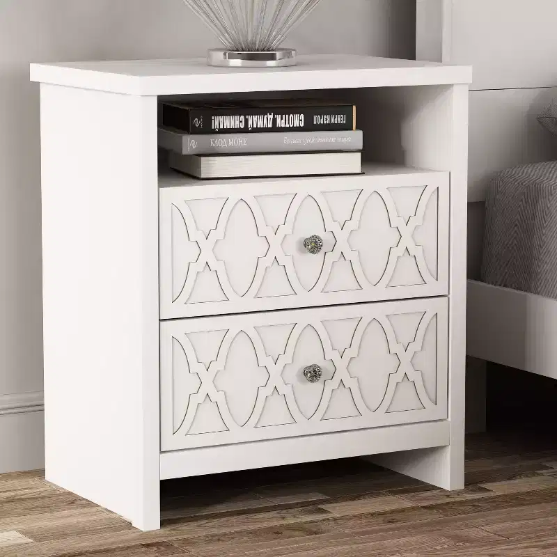 2-Drawer Nightstand with Open Shelf in White — 22.8