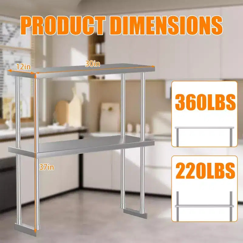 Commercial Double-Layer Stainless Steel Workbench Stand, Adjustable Double-Layer Design, Suitable for Restaurants, Kitchens, Garages and Workshops