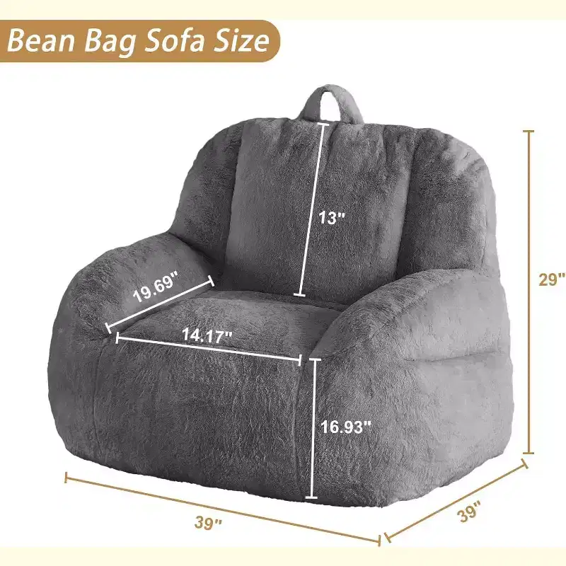 Giant Bean Bag Chair, Faux Fur Stuffed Bean Bag Couch with Filler, Bean Bag Chair for Adults, Big Lazy Sofa Floor Sofa, Large Living Bean Bag