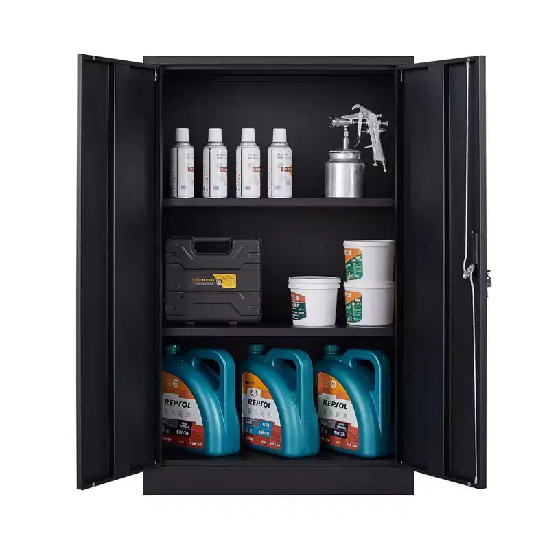 Metal Locking Doors 2 Adjustable Shelf Lockable Folding Filing Storage Cabinet for Home Office School Garage White